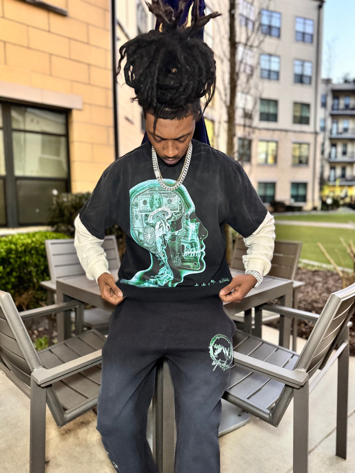Green skull Double layered shirt
